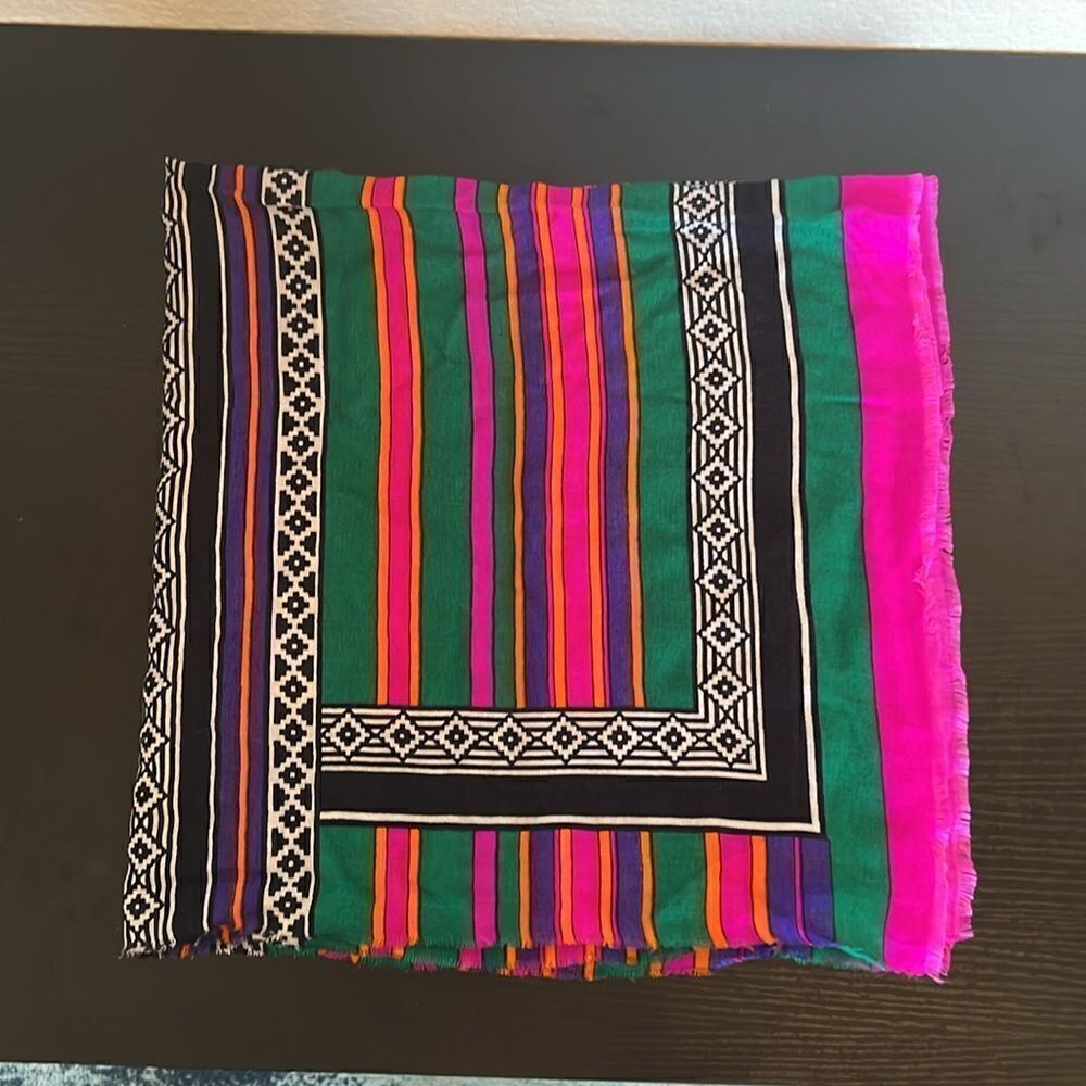 Vibrantly Colored Geometric and Striped Scarf - Picture 3 of 3